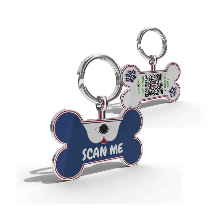 Premium Bone Shaped Navy Scan Me QR Tag