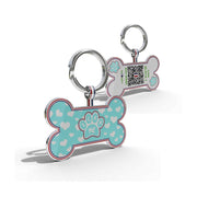 Premium Bone Shaped Aqua Paw on Hearts QR Tag