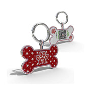 Premium Bone Shaped Red Paw On Stars QR Tag