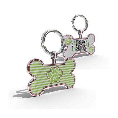 Premium Bone Shaped Green Striped Paw QR Tag