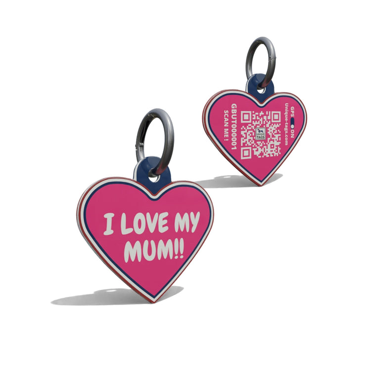 Dark Pink Love My Mom Heart Shaped Epoxy QR Tag