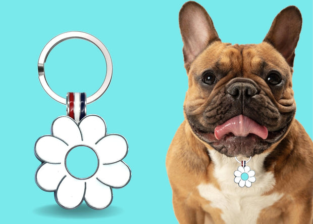 Aqua Daisy Shaped Engravable Tag