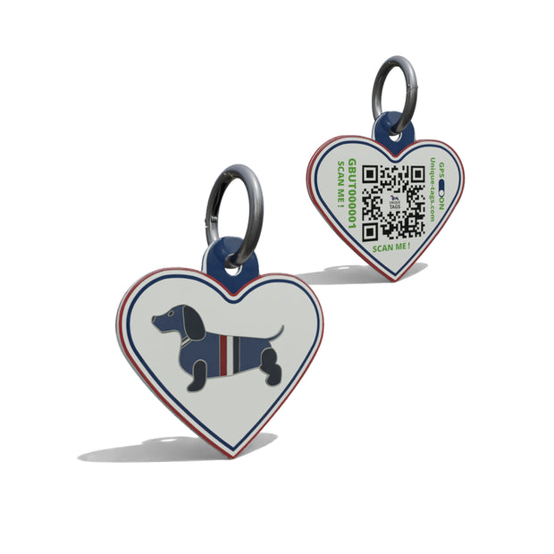 Navy Dash Hound Heart Shaped Epoxy QR Tag