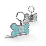 Premium Bone Shaped Aqua Daisy On Stars QR Tag