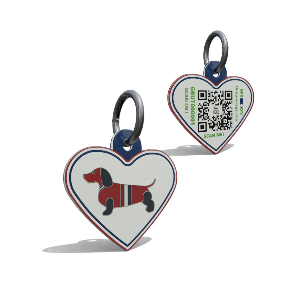 Red Dash Hound Heart Shaped Epoxy QR Tag