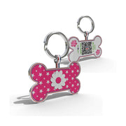 Premium Bone Shaped Dark Pink Daisy On Stars QR Tag