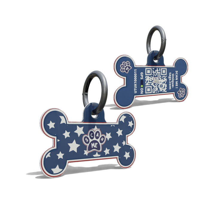 Navy Paw On Stars Bone Shaped Epoxy QR Tag