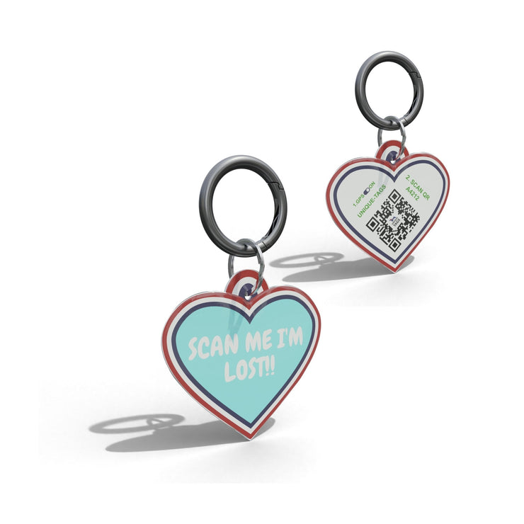 Aqua Im Lost Heart Shaped Epoxy QR Tag