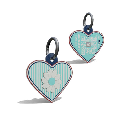 Aqua Daisy On Stripes Heart Shaped Epoxy QR Tag