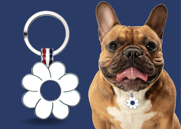 Navy Daisy Shaped Engravable Tag