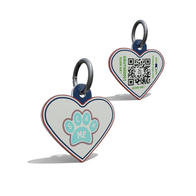 Aqua Paw Heart Shaped Epoxy QR Tag