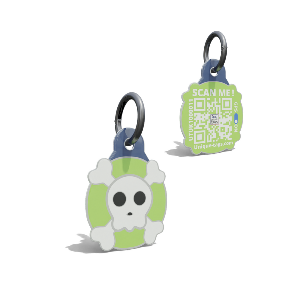 Skull and Bone Shaped Green Epoxy QR Tag