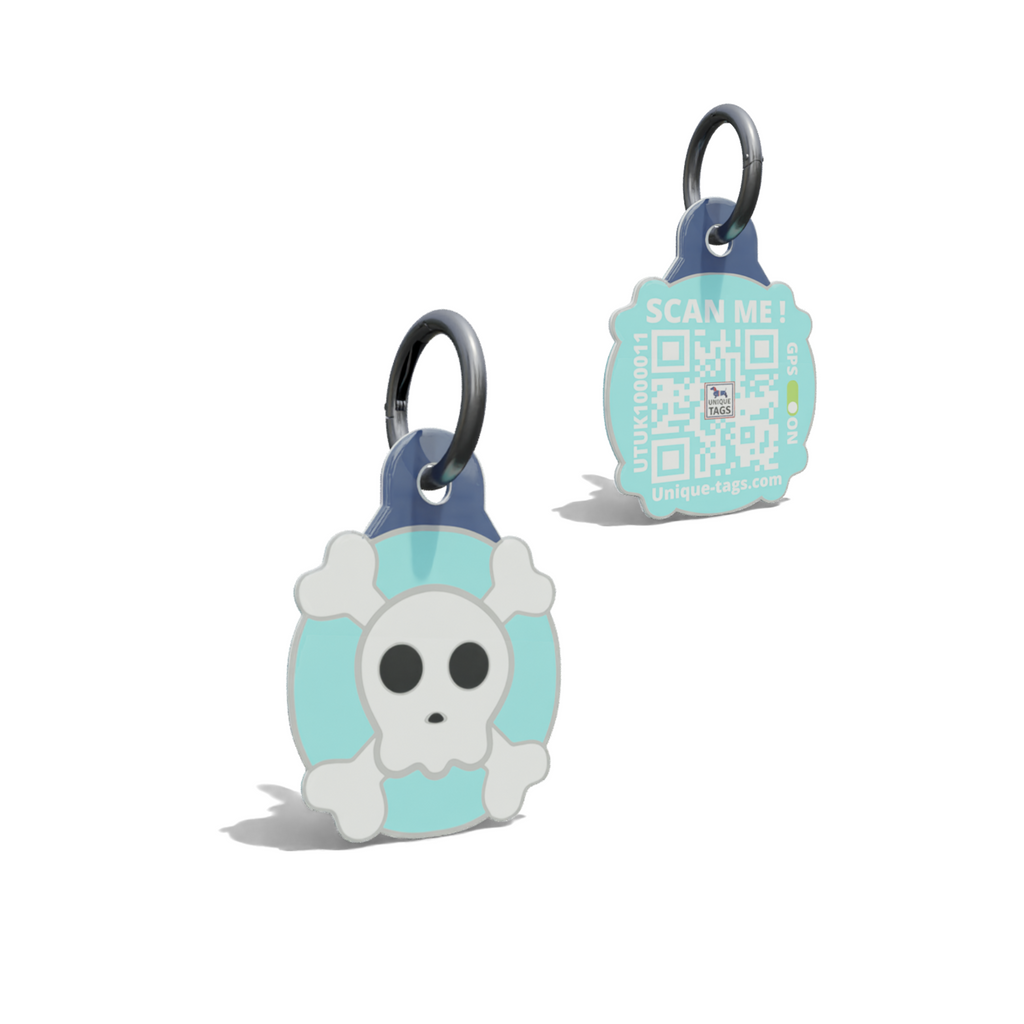 Skull and Bone Shaped Aqua Epoxy QR Tag