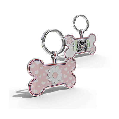 Premium Boned Shaped Light Pink Daisy On Hearts QR Tag