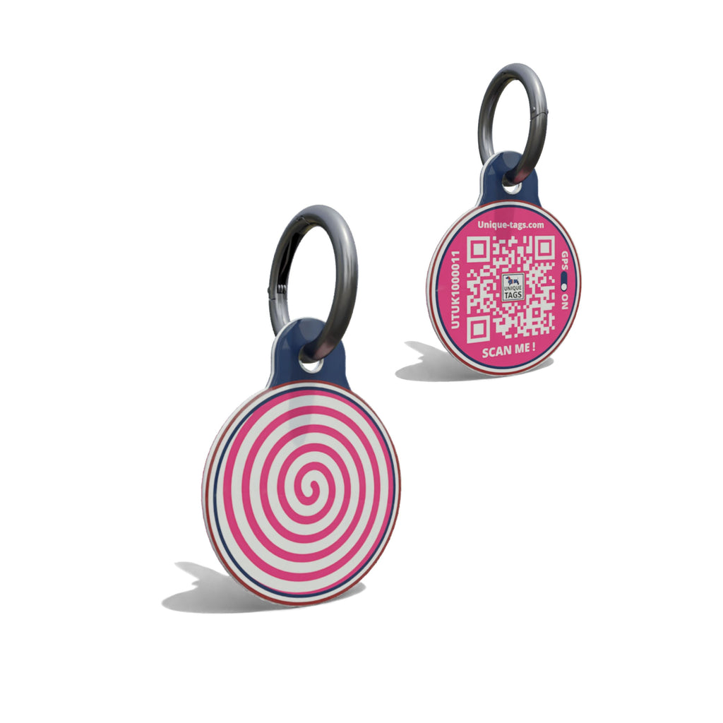 Dark Pink Candy Swirl Round Shaped Epoxy QR Tag