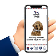 Premium Bone Shaped Navy Paw on Hearts QR Tag