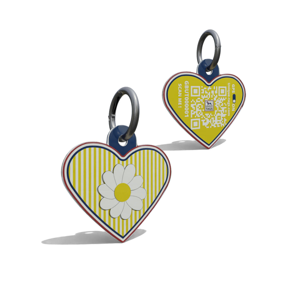 Yellow Daisy On Stripes Heart Shaped Epoxy QR Tag