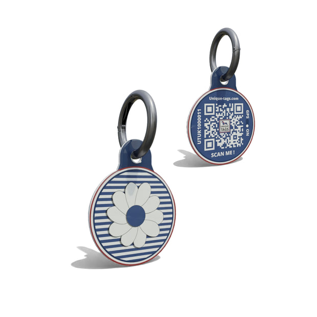 Navy Daisy On Stripes Round Shaped Epoxy QR Tag