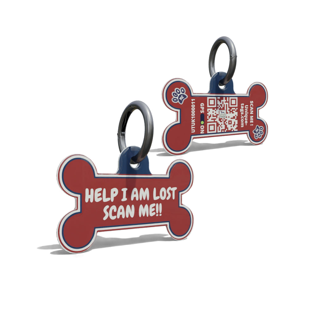 Red Help Im Lost Bone Shaped Epoxy QR Tag