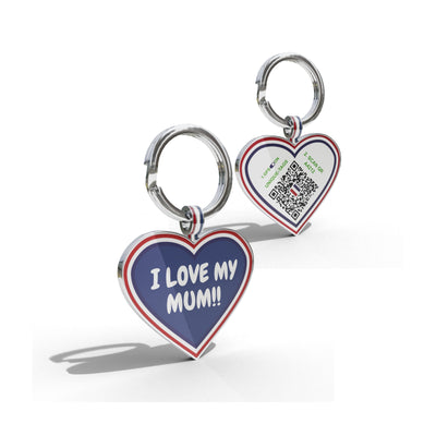 Premium Heart Shaped Navy I Love My Mom QR Tag