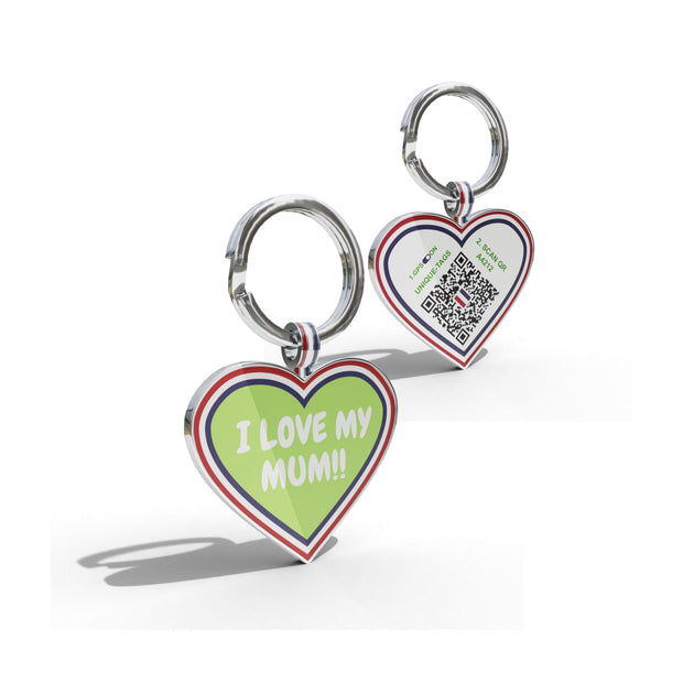 Premium Heart Shaped Green I Love My Mom QR Tag