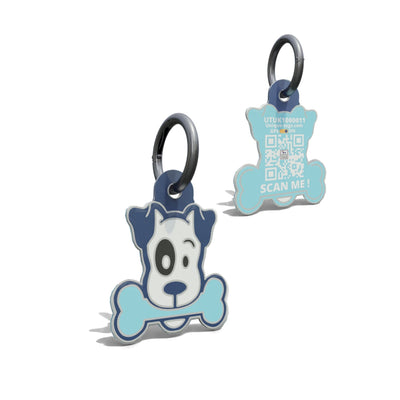 Dog and Bone Face Aqua Epoxy QR Tag