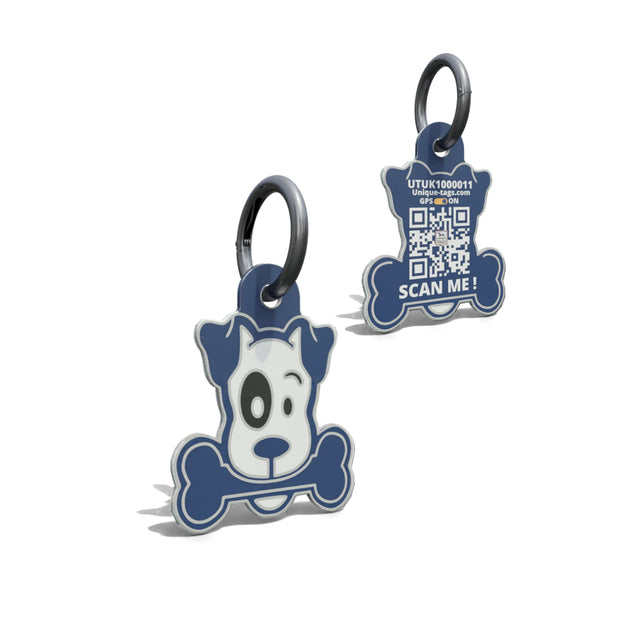 Navy Dog and Bone Shaped Epoxy QR Tag