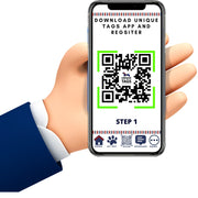 Navy Scan Me With Arrow Round Shaped Epoxy QR Tag