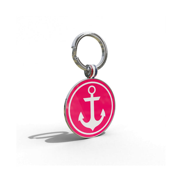 Anchor Dark Pink Round Shaped Engravable Tag