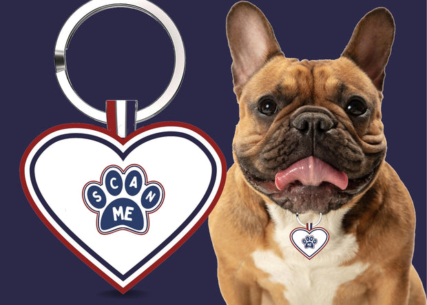 Premium Heart Shaped Navy Paw QR Tag