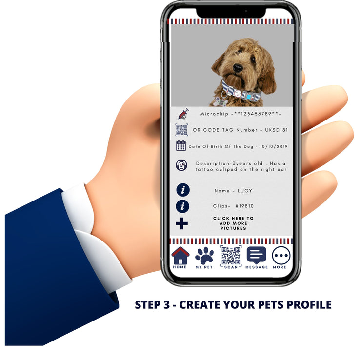 Premium Bone Shaped Red Paw On Stars QR Tag