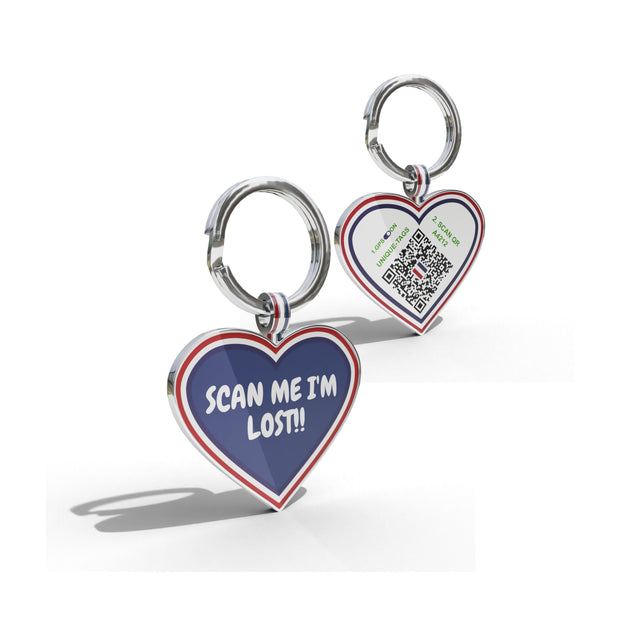 Premium Heart Shaped Navy I am lost QR Tag