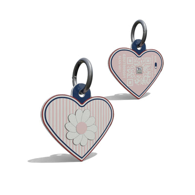 Light Pink Daisy On Stripes Heart Shaped Epoxy QR Tag