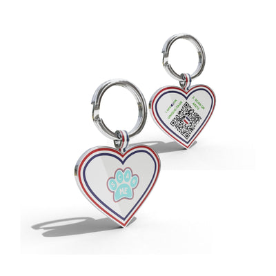 Premium Heart Shaped Aqua Paw QR Tag