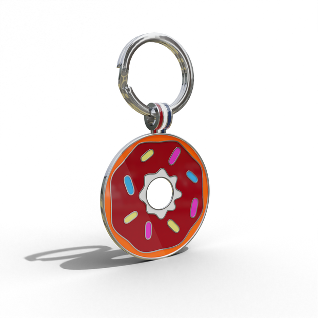 Red Donut Round Shaped Engravable Tag