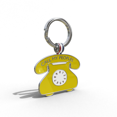 Yellow 'Call My Peoples" Telephone shaped Engravable Tag