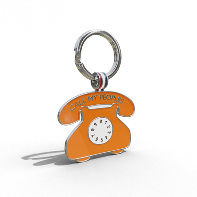 Orange 'Call My Peoples" Telephone shaped Engravable Tag