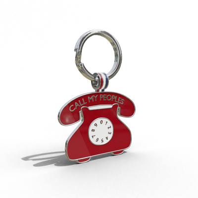 Red 'Call My Peoples' Telephone Shaped Engravable Tag