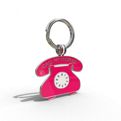 Dark Pink 'Call My Peoples" Telephone Shaped Engravable Tag