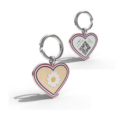 Premium Heart Shaped Orange Daisy On Stripe QR Tag